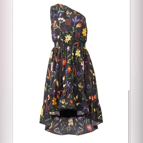 Slate & Willow Black Multicolor Floral High-Low One Shoulder Dress Size 6 - Picture 6 of 12